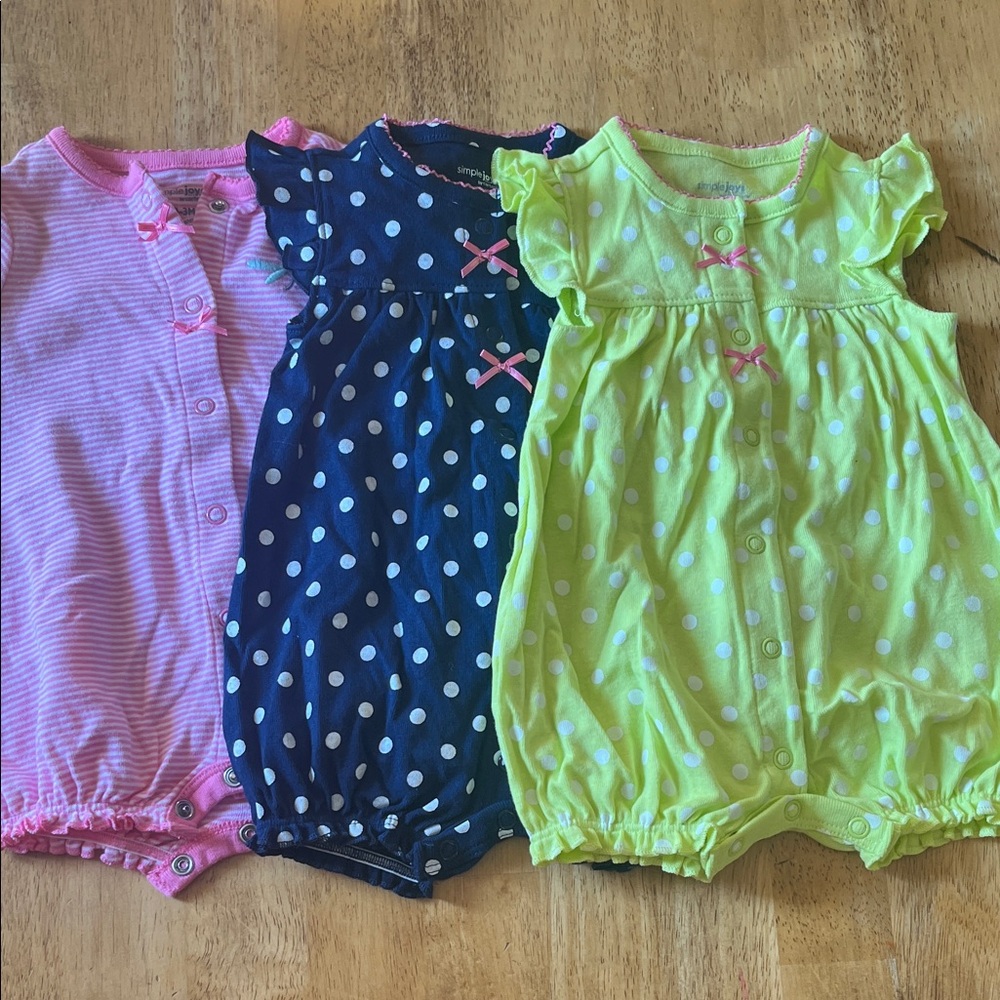 Set of Three Baby Rompers - Pink, Navy, and Lime